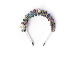 KIMU® Haarband Bergkristal Zwart Oliekleur Bird Skull - Kristal Diadeem Fantasy Regenboog - Boho Hippie Tovenares Heks Gothic - LARP Vogel Schedel Hippy Edelstenen - Dames Meisjes Halloween