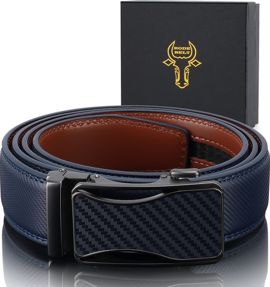 RodeBelt Ceintures en cuir pour hommes boucle automatique - bleu - Riem réglable sans trous 140cm horloge