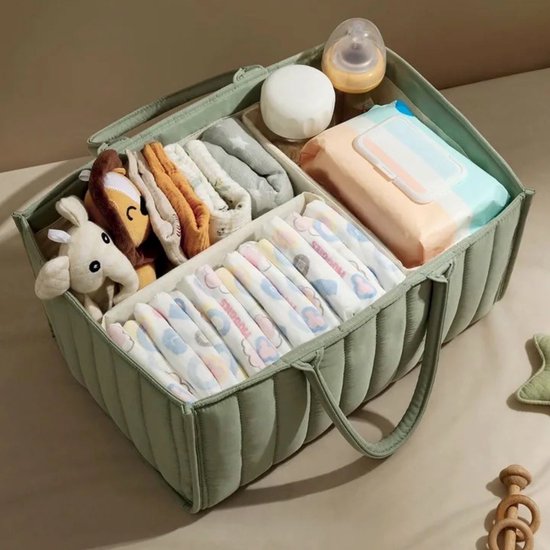 luiertas baby - Groen - verzorgingstas - organizer luiers - uitneembare schotjes - Kraamcadeau van De Caza. — afbeelding 4