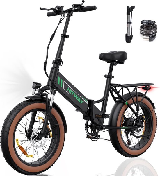Hitway Elektrische Fiets BK20 - Trendy 20*4.0 Inch Fat Tire City Commuter EBike met Afneembare 48V 10.4Ah Lithium Batterij - Opvouwbaar Mountain E-Bike met 250W Motor - 7 Versnellingen - IP54 Waterdicht