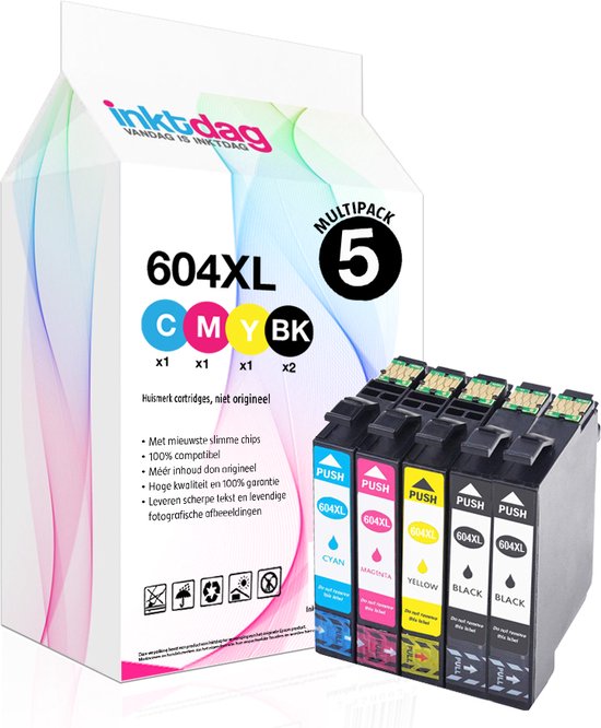 Inktdag inktcartridges voor Epson 604XL, Epson 604 inkt, Epson 604 cartridge multipack van 5 kleuren voor Epson Expression Home XP-2200 XP-2205 XP-3200 XP-3205 XP-4200 XP-4205 Workforce WF-2910 WF-2930 WF-2935 WF-2950