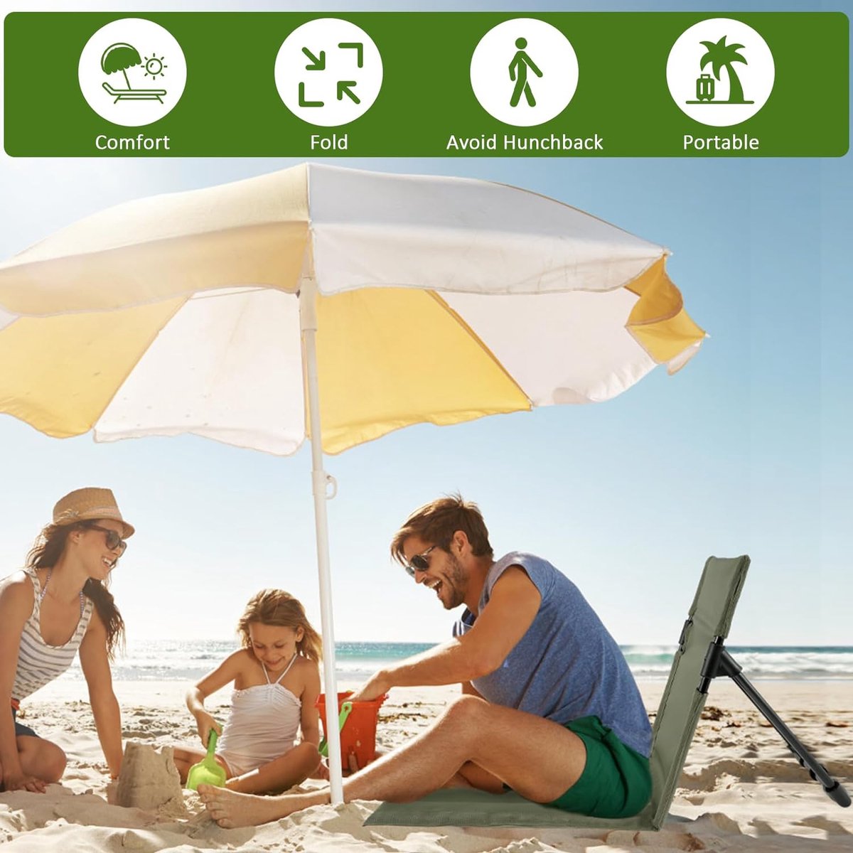 1Stuks(groente) opvouwbare kampeerstoel - Opvouwbare strandstoel - campingstoel buiten - draagbare opvouwbare campingstoel met opbergtas, lichtgewicht strandvloerstoel, strandloungestoel voor vissen, barbecues, wandelen,picknicken — cadeau in Sport & Outdoor - foto 5