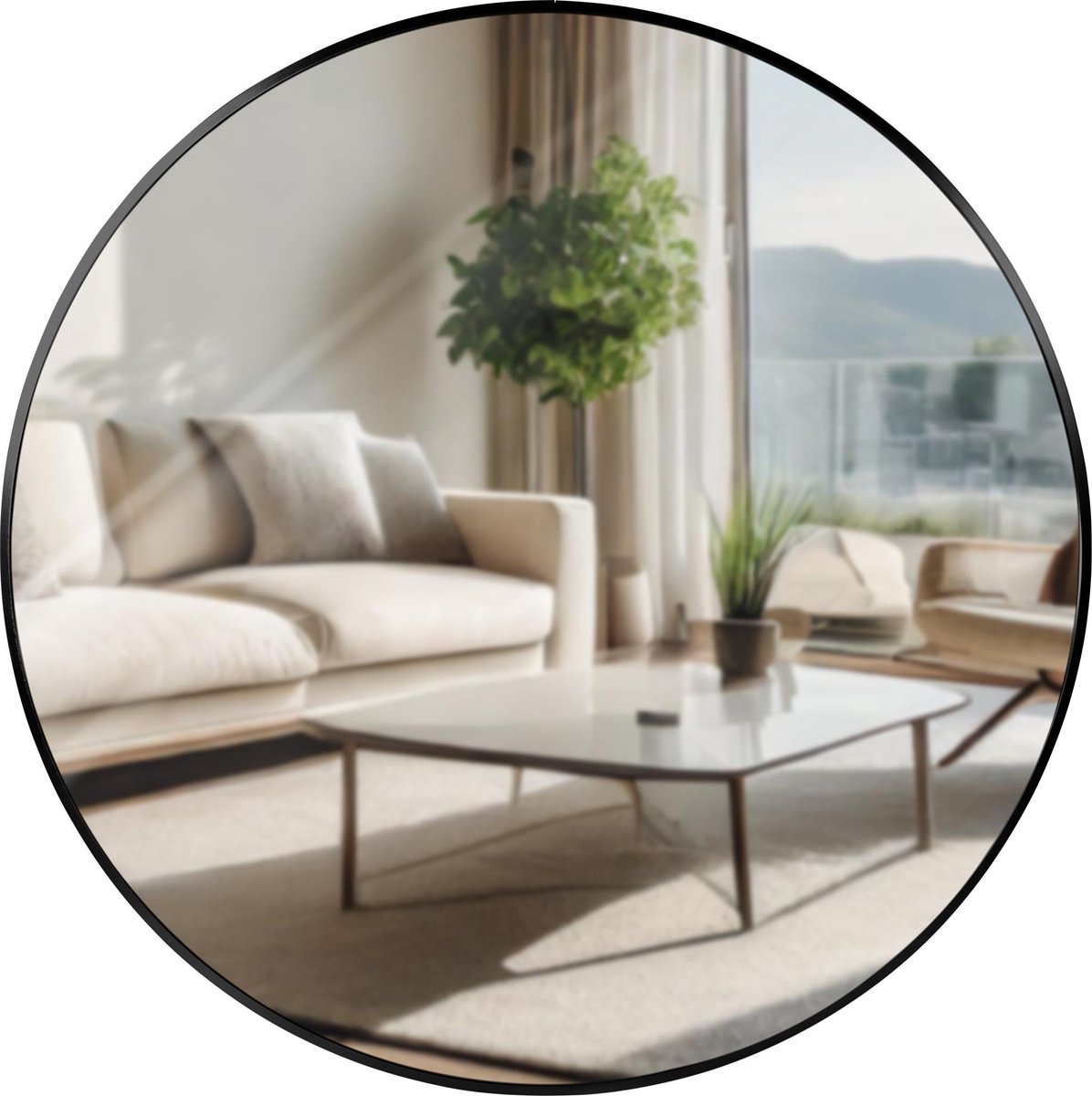 CLP Elsie Wandspiegel - Rond - Diepte lijst 3 cm - ideaal voor woonkamer, slaapkamer of badkamer - zwart