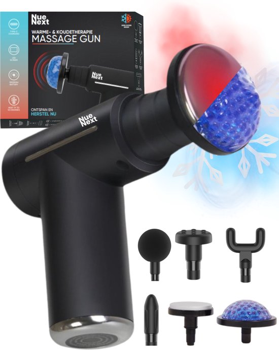 Foto: Massage gun professioneel thermo massage pistool mini sport en relax massage apparaat warme koude stand 6 massagekoppen krachtig en draadloos zwart