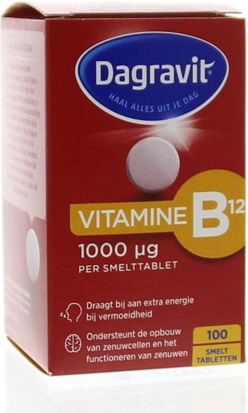 Dagravit Vitamine B12 1000µg - Draagt bij aan extra energie bij vermoeidheid en ondersteunt het functioneren van de zenuwen - 100 smelttabletten