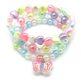 Armbandenset - set van 3 - vlinder - hartjes - multicolor - elastiek - kralen - parels - meisjes - cadeau - feest - hip - tijdloos – valentijn – cadeau
