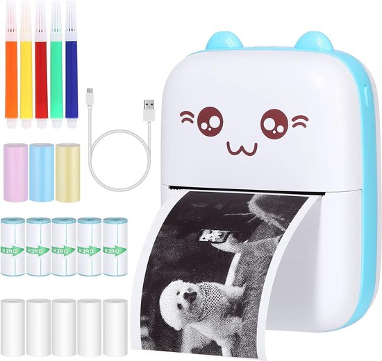 Mini-printer,thermo-fotoprinter,Fotoprinter voor smartphone met 13 rollen printerpapier,draadloze thermische printer compatibel met Android, iOS,voor dagboek,reizen(gekleurd