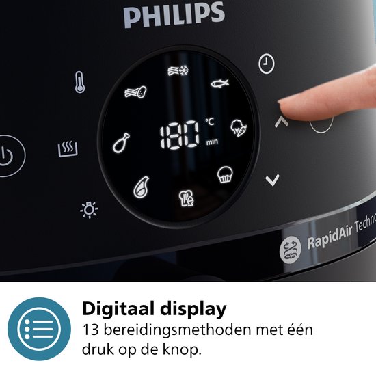 Philips 2000 Series Airfryer - NA220/00 - Kijkvenster - RapidAir - 4.2L - Tot 4 Personen - Zwart