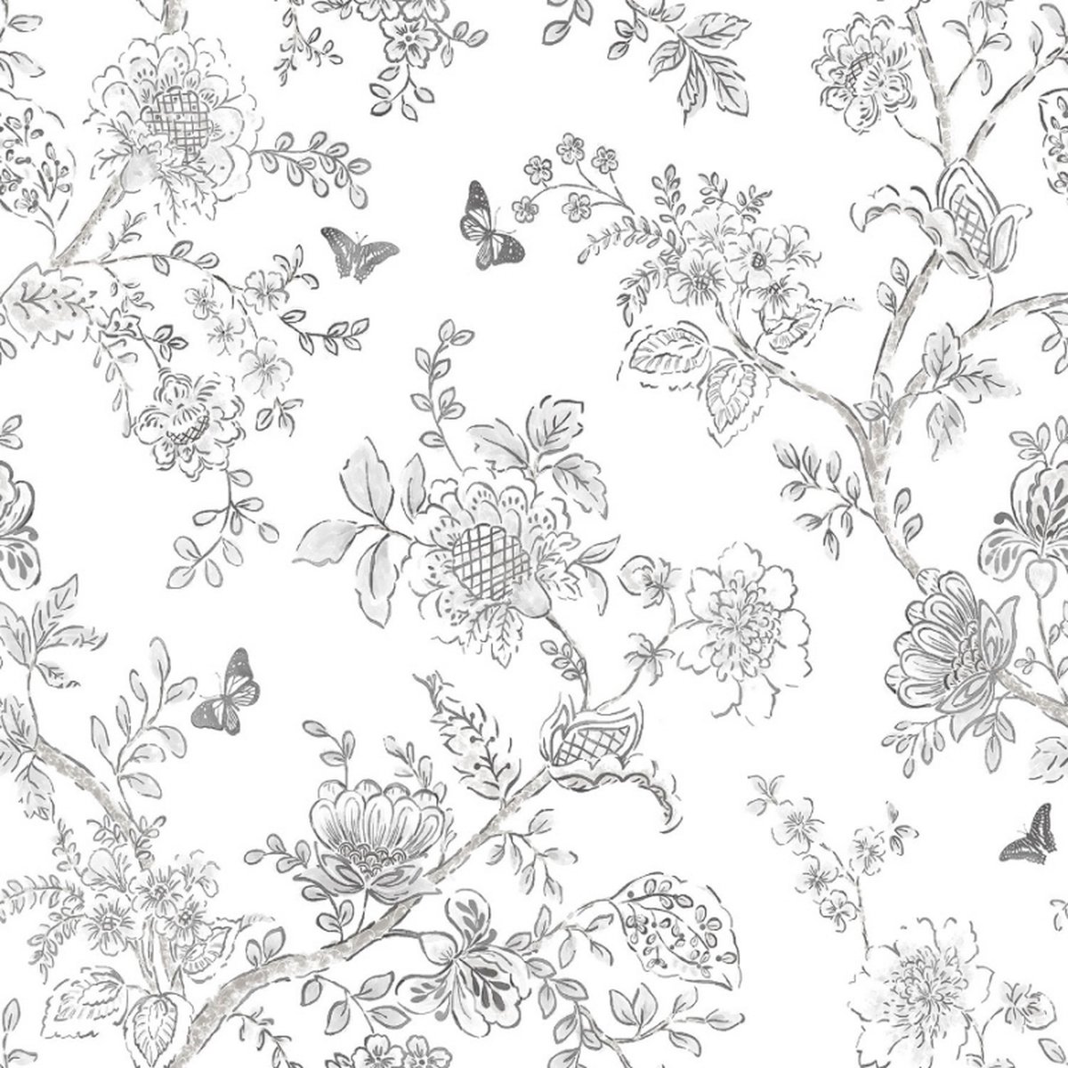 Homestyle - Behangpapier - Bloemen - Behang - Grijs / Wit - 0,53 x 10 M.