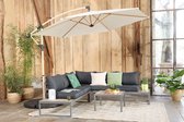 Bol.com Zwevende / Hangende Parasol - Creme - 300 cm breed - 250 cm Hoog - Houtlook - incl. hoes aanbieding