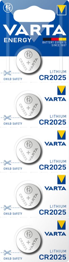 Pile bouton VARTA ENERGY LITHIUM CR2025, paquet de 5