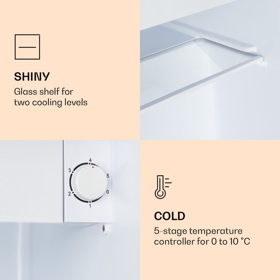 Klarstein CoolArt koel-vriescombinatie - Koelkast met 2 koelstanden, designfront, 5-traps thermostaat, 0 tot 10 °C, inhoud: 45 liter, design: pastel van Klarstein — afbeelding 5