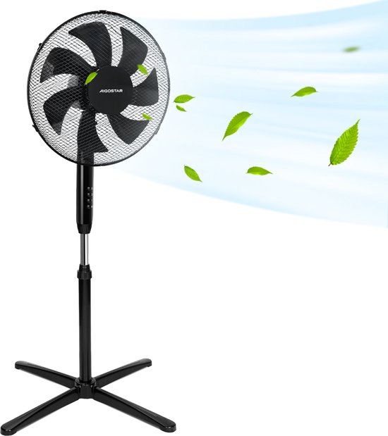 Aigostar Elsie 30KH3 - Statiefventilator - Oscillerende Ventilator Staand - Stille Werking-3 Standen - In hoogte verstelbaar - 7 bladen - 50W - Zwart