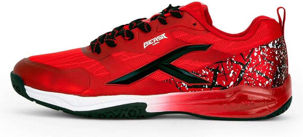 HUNDRED Beast Max Non-Marking Professionele Badminton Schoenen voor Heren (Rood/Zwart, EU 45/UK 11/US 12) | Materiaal: Polyester/TPU | Geschikt voor Zaaltennis/Squash/Tafeltennis/Basketbal & Padel