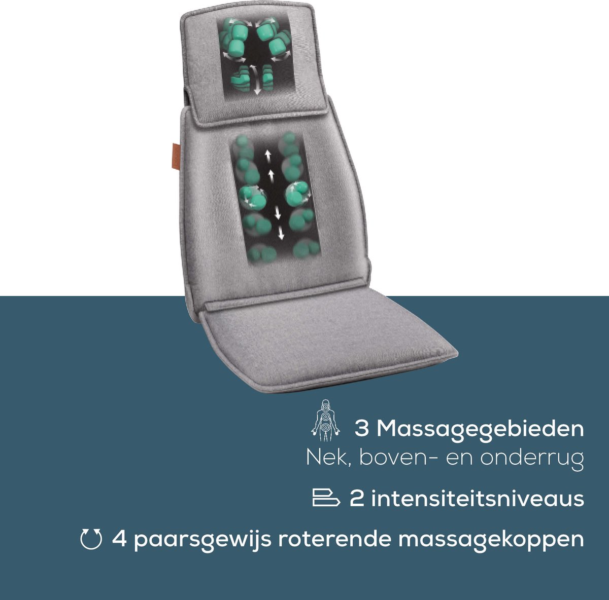 Beurer MG 330 Grey Shiatsu Massagekussen - Massagestoel - Verstelbaar nekgedeelte - 4 Massagekoppen paarsgewijs roterend - 2 Intensiteitsniveaus - Wasbare hoes - 3 Jaar garantie - Grijs – foto 2