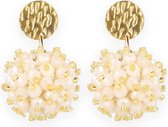 Lajetti - Boucles d'oreilles Beige Dames - Boucles d'oreilles en perles d'acier inoxydable Clous d'oreilles boule - Perles de verre