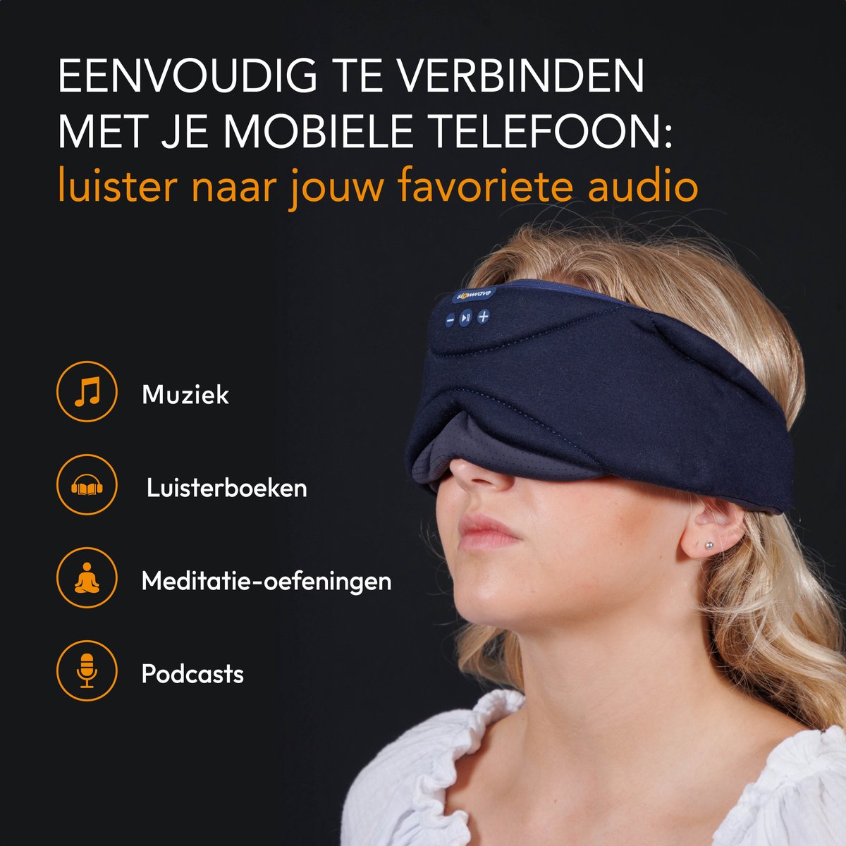 Slowwave Serenity Mask - New generation bluetooth slaapmasker - inclusief White, Pink en Brown Noise - Inclusief Binaural Beats - Met handige timer (onbezorgd in slaap vallen) - Ervaar het beste audio masker - Kleur: blauw — afbeelding 4
