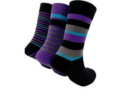 The Sockmaker - Sokken Heren - 3-Pack - Maat 40-46 - Duurzaam Bamboe & Naadloos - Gestreept Zwart met Paars