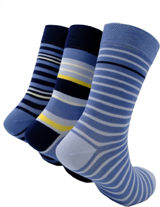 The Sockmaker - Sokken Heren - 3-Pack - Maat 40-46 - Duurzaam Bamboe & Naadloos - Gestreept Denim met Navy