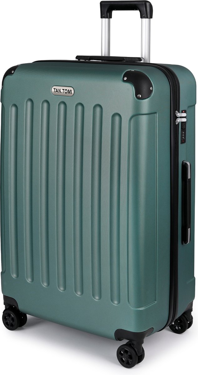 TAN.TOMI Reiskoffer Groot 76x49x30 – 100L – Grote Trolley Koffer met 4 Wielen & Cijferslot – Handbagage & Ruimbagage - Donkergroen