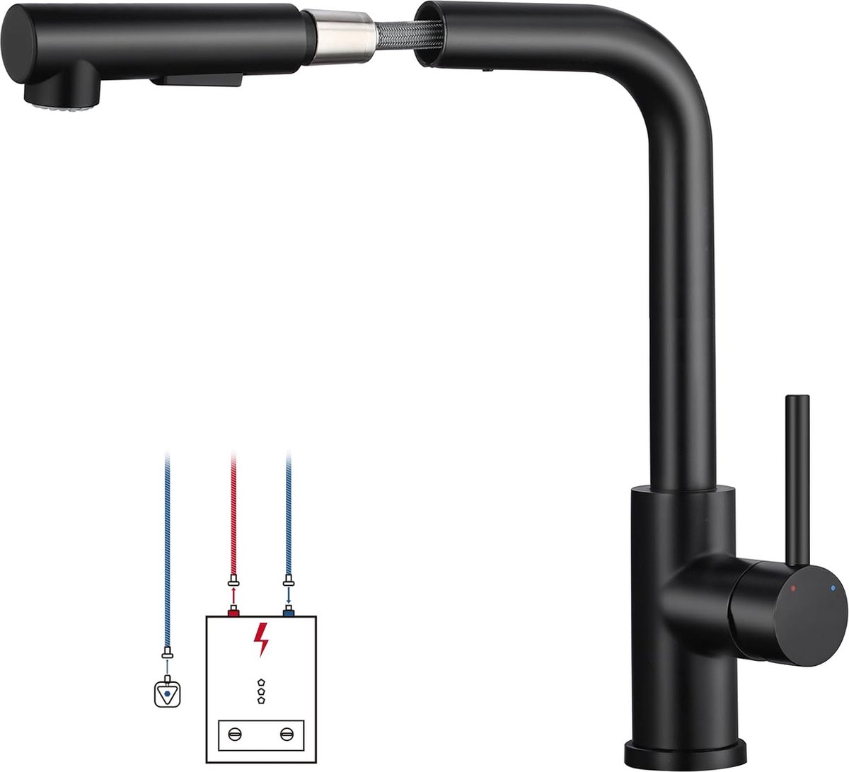 CECIPA Laagdruk keukenkraan voor boiler, 360° draaibare keukenkraan met 3 G3/8 aansluitingen, eenvoudige installatie mengkraan, ondertafel, roestvrij staal, CYN0526