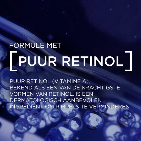 Formule met puur retinol (vitamine A), een dermatologisch aanbevolen ingrediënt om rimpels te verminderen.