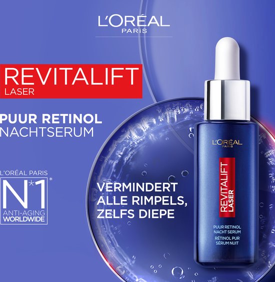 L'Oréal Paris Revitalift Laser Puur Retinol Nachtserum. N1 anti-aging wereldwijd. Vermindert alle rimpels, zelfs diepe.