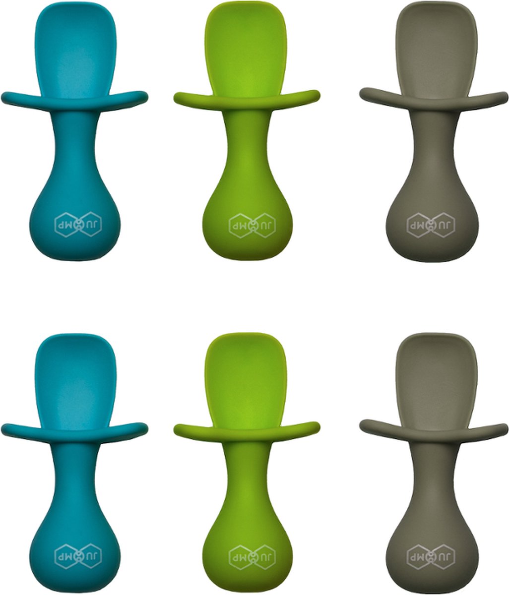 Goedkoopste JU&MP Kinderbestek - Baby - Baby Lepeltjes - Baby Bestek - BPA-Vrij - 6 Stuks - Lichtblauw Groen Grijs