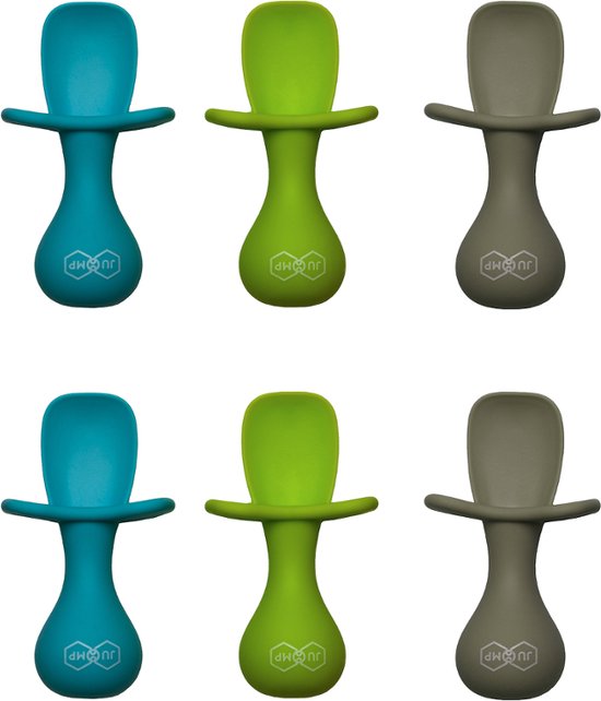 JU&MP Couverts pour enfants - Bébé - Cuillères Bébé - Couverts Bébé - Sans BPA - 6 Pièces - Bleu Clair Vert Grijs