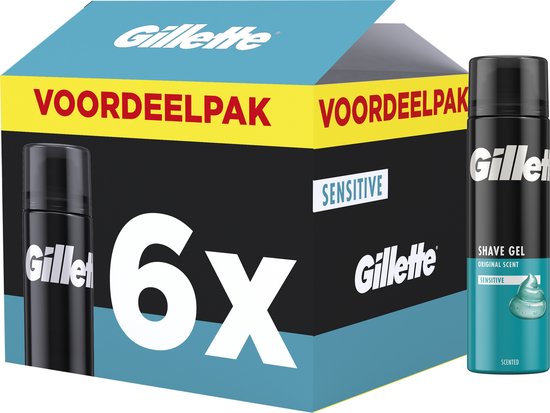 Gillette Classic Sensitive - Gel à raser - Pour peaux sensibles - pack économique 6 x 200 ml