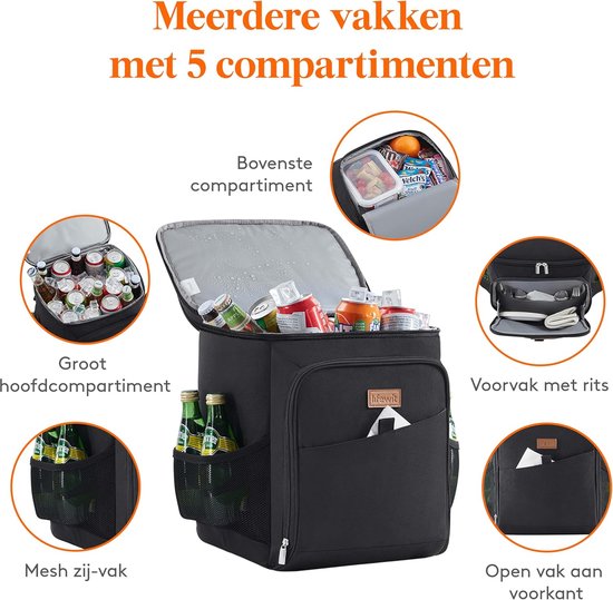 Koeltas Rugzak 26L - Geschikt voor 36 Blikken - Lekvrije Koelbox op de Rug - Geïntegreerde Bieropener - Ademende Kassen - Zwart van KOEL — afbeelding 3