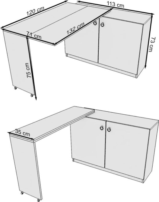 Moka Park - Opklapbaar Tafel - Tafel met Kast - Praktisch Tafel - Eettafel - Rechthoek Tafel