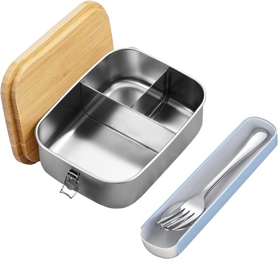 QKNOSM 2 stuks snackbox met 3 vakken, roestvrij staal, onderverdeelde