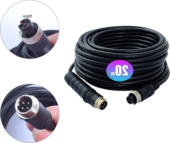 CAMECHO Cavo Prolunga Per Telecamera Posteriore A 4 Pin Da 20m Per Camper, Furgone E Rimorchio - 12V/24V Con Connettore Aviazione