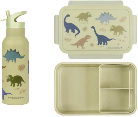A Little Lovely Company Set rentrée scolaire - Gourde XL inox/Boîte Bento - Dinosaures