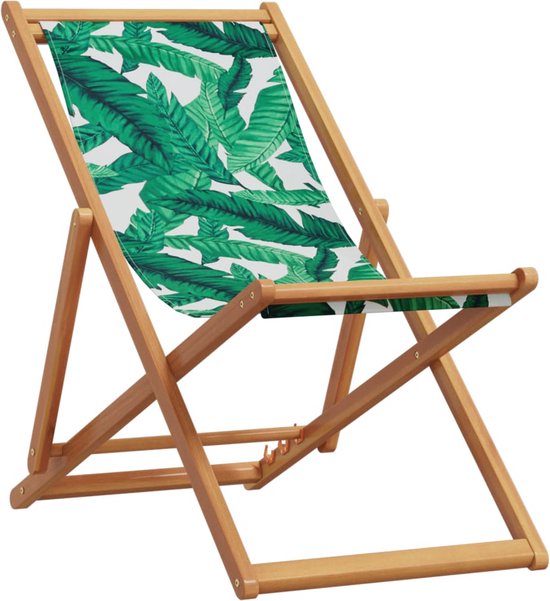 vidaXL - Chaise de plage - pliable - motif feuilles - bois d'eucalyptus - et - tissu