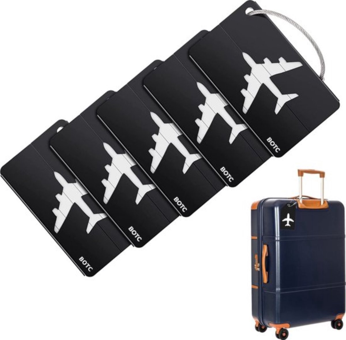 Bol.com BOTC Kofferlabels - Aluminium Bagagelabel - 5 stuks Kofferlabel - Reisaccessoire - Naamlabel - Zwart aanbieding