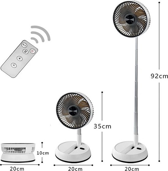 Opvouwbare ventilator – oplaadbaar – afstandsbediening – timer