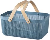 Panier de courses en acier inoxydable avec poignée en bois (40x25x18,5 cm) bleu