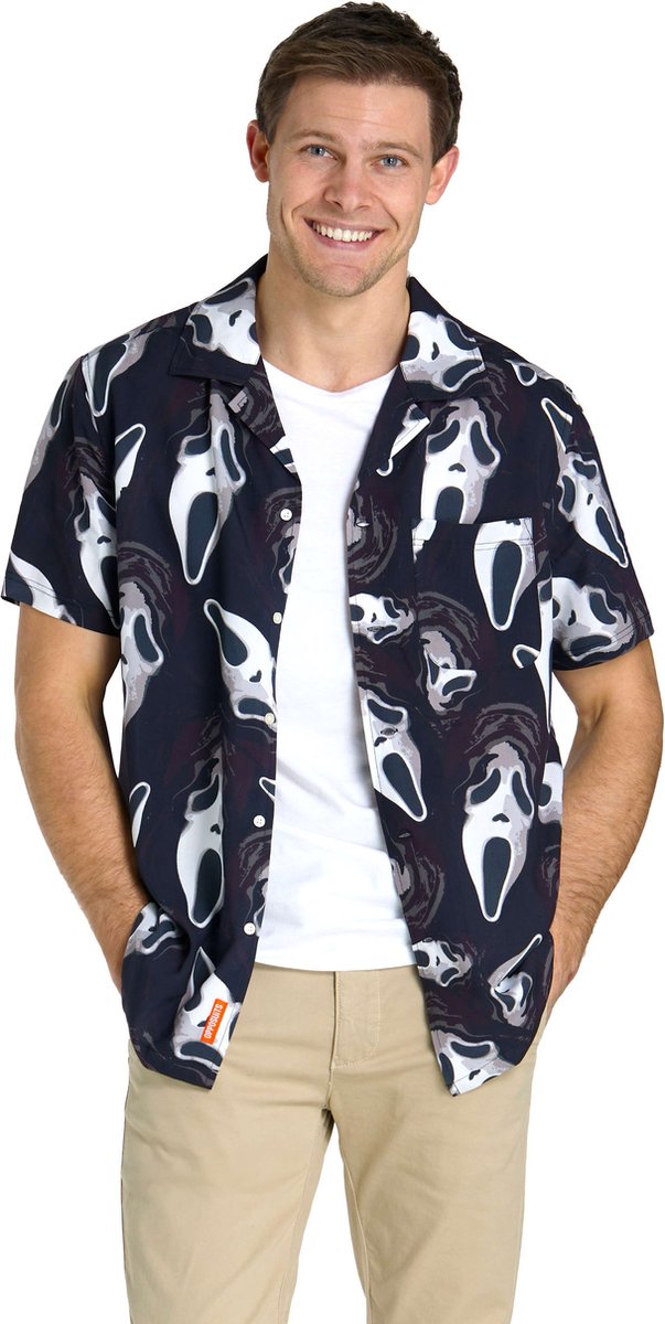 OppoSuits Ghostface Shirt - Heren Overhemd - Korte Mouwen - Halloween - Verkleedkleding - Zwart - Maat S
