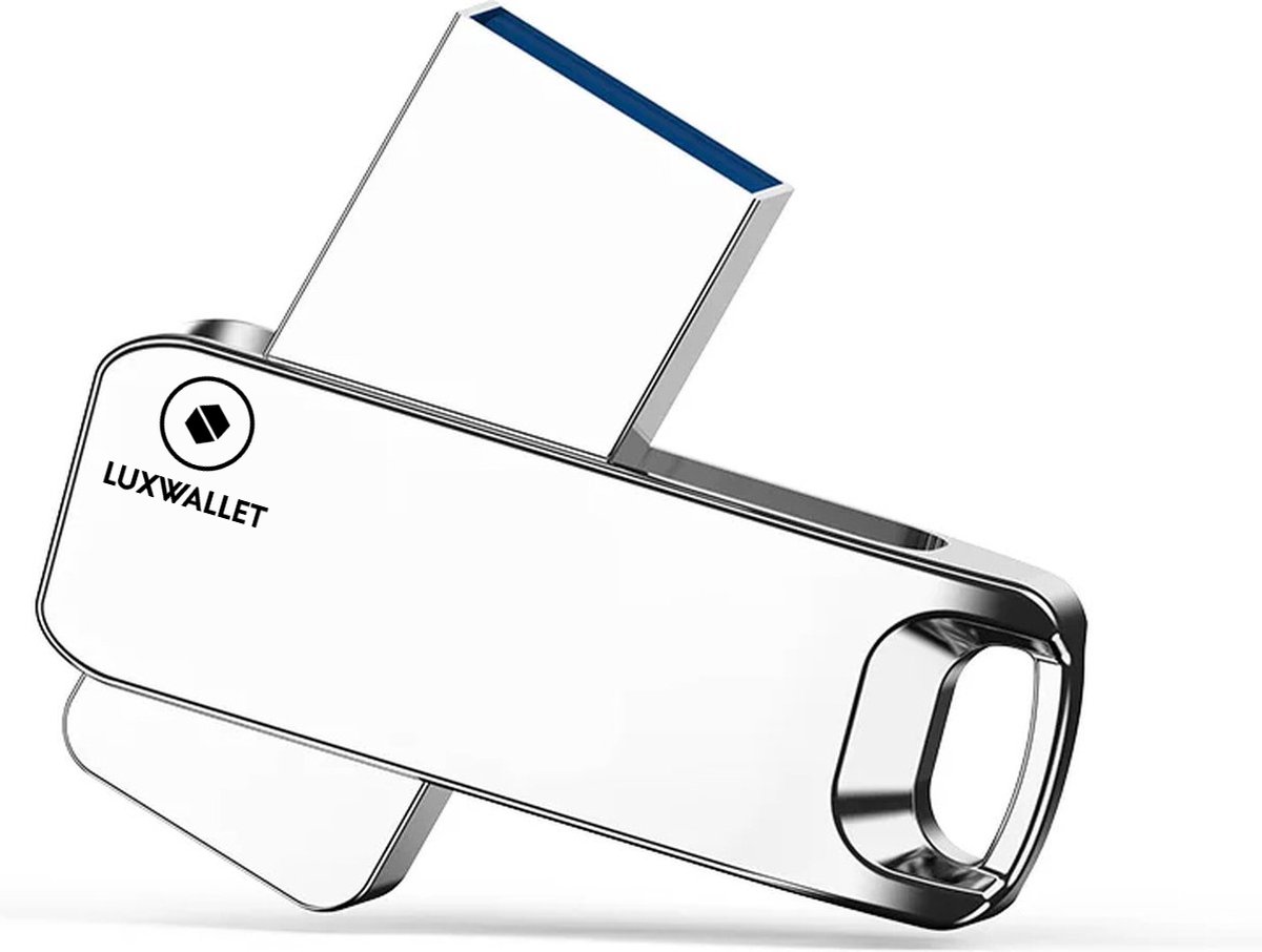 LUXWALLET DataStorm – USB 2.0 FlashDrive – 64GB - Ingebouwde Beveiliging – USB Stick – Sleutelhanger Design - Metalen Behuizing - Zilver