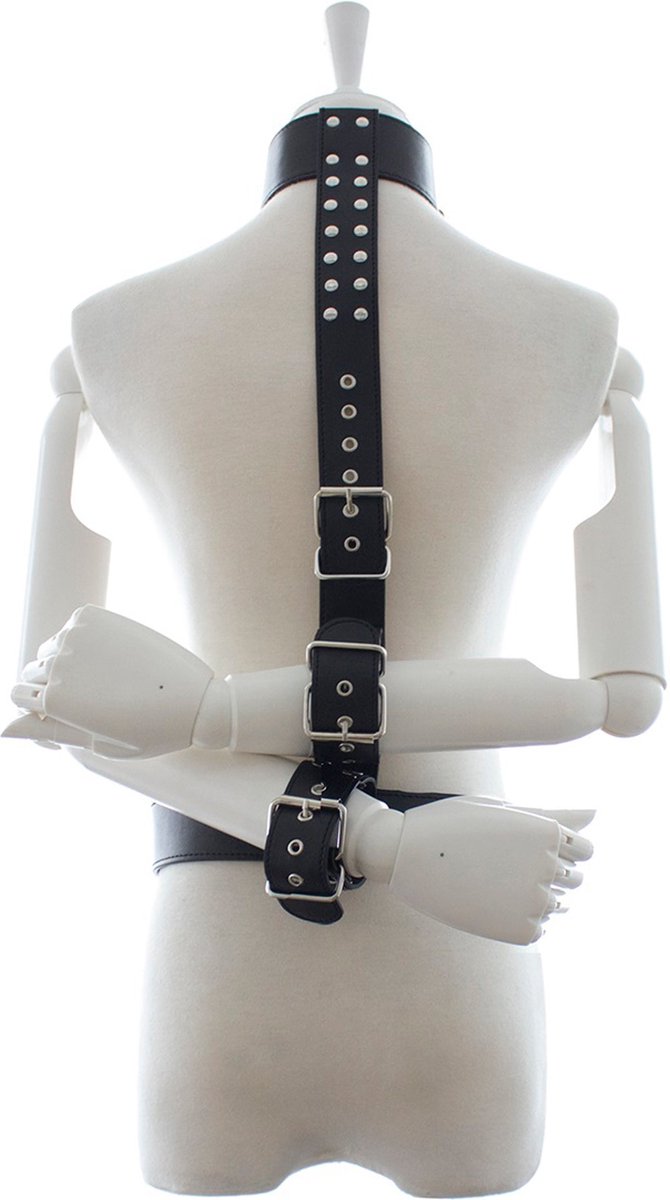 Goedkoopste Fixxx - Verstelbare Collar met Polsboeien aan Riem - PU Leer - Zwart