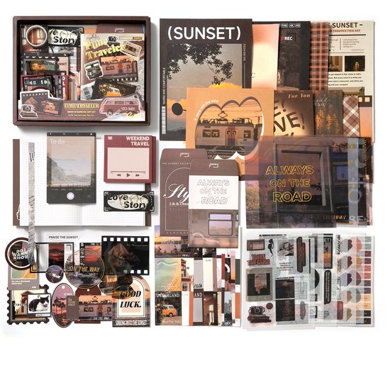 Simno® Bullet Journal Set - A6 Scrapbook en Journalset - 116-delig met Stickers en Washi Tape - Time Traveler