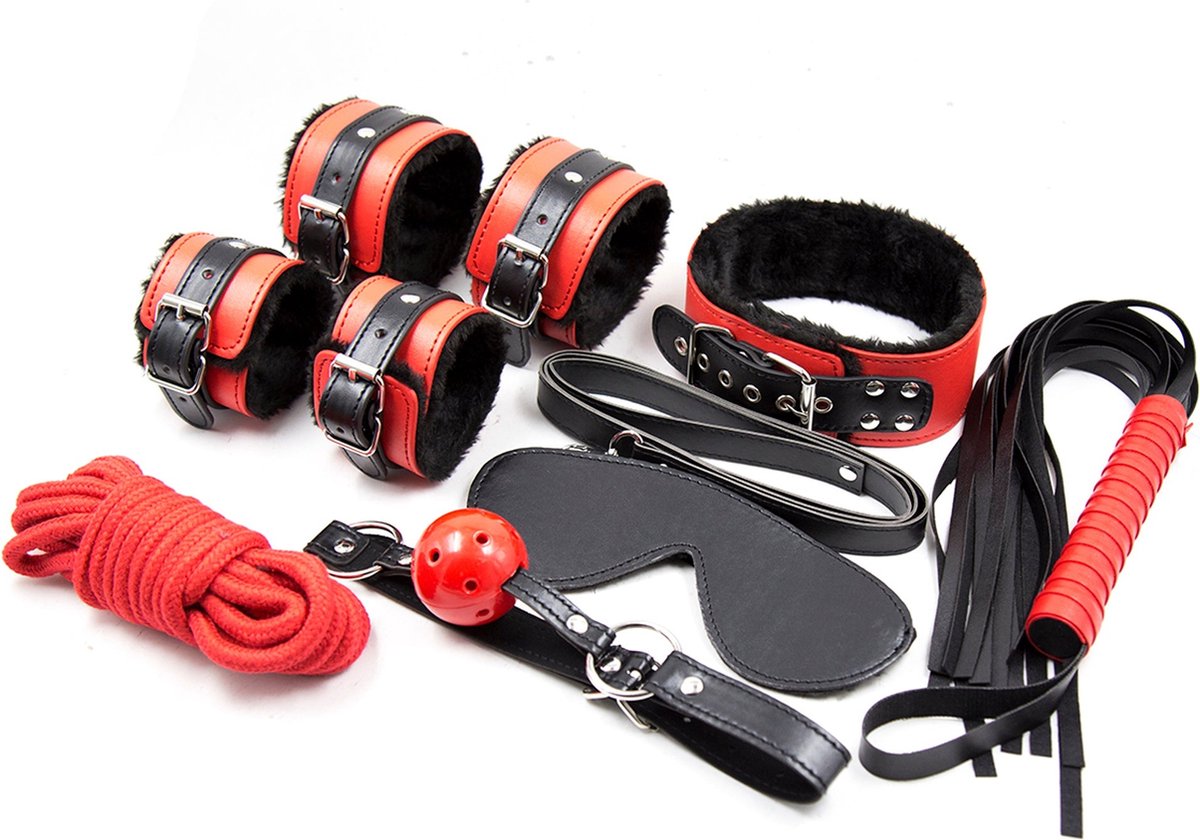 Goedkoopste Fixxx - BDSM Bondageset - Gevoerd met Bont - Rood/Zwart