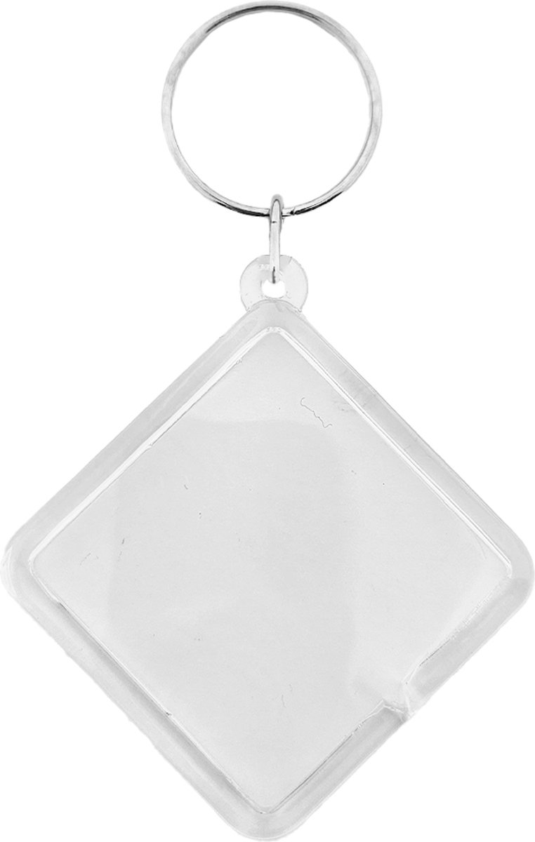 CombiCraft Plexiglas sleutelhanger blanco ruit groot 58x58mm - 10 stuks