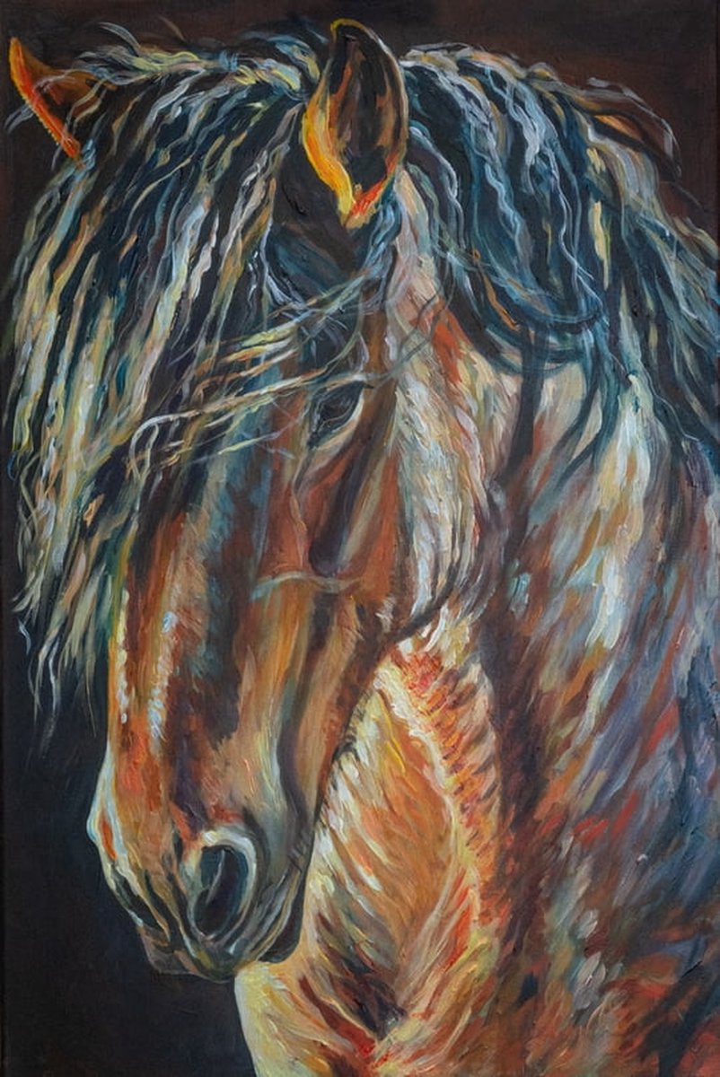 Trekpaarden schilderij TW38 - Foto - Ton van der Weerden - Fine Art Print op fotokwaliteit papier - 50 x 70 cm