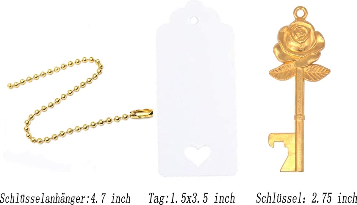 50 Stuks Sleutelvormige Flesopeners + Etiketten - Cadeauset Voor Bruiloft Of Feest - Metaal & Kraft