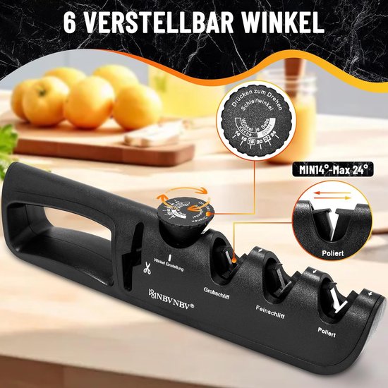 Foto: Messenslijper 4 in 1 messenslijper met schaarslijper 6 standen verstelbaar professionele messenslijper ergonomisch mes slijpen zwart zwart 