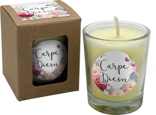 Bougie de souhaits avec charme - Carpe Diem - Craft Box - Bougie parfumée dans une boîte cadeau - avec étiquette - vanille - cire de soja