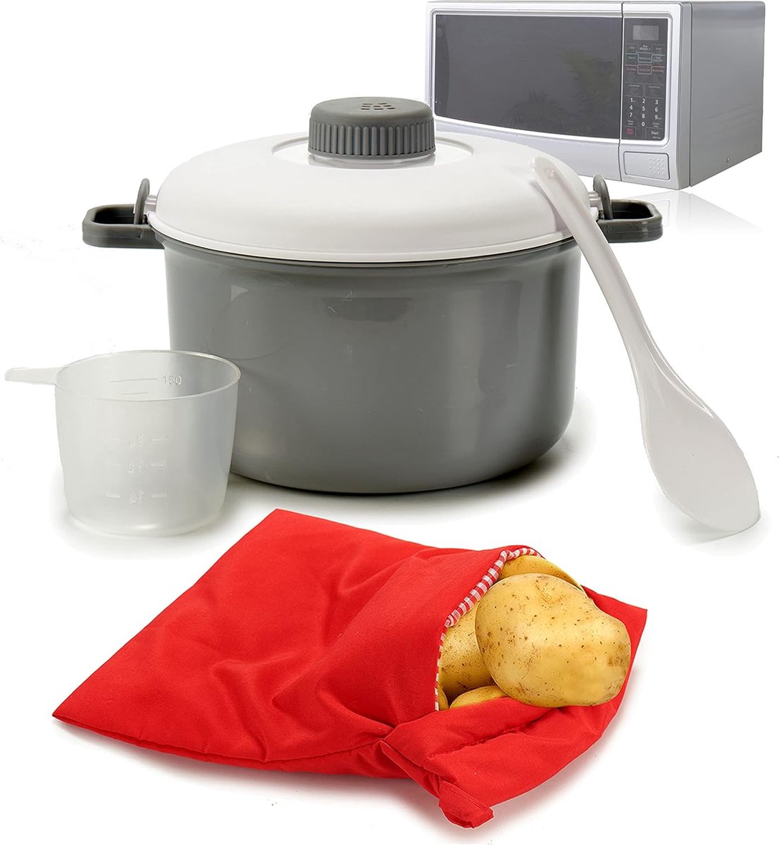 Magnetronstoomset plus aardappelzak voor magnetron / pannenset met stoomregelaar en wasbare en herbruikbare zak voor het bakken van aardappelen